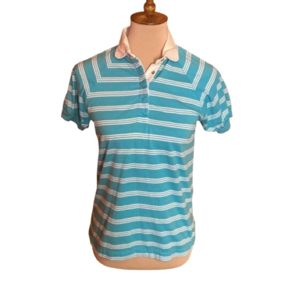 Vtg 70s Vibrant White Striped Blue Polo